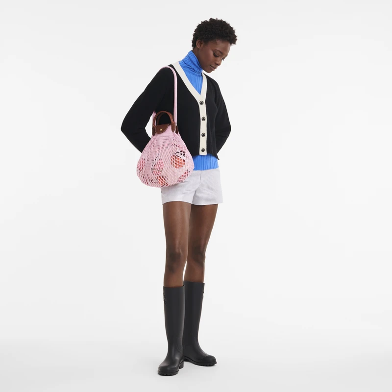 Longchamp Le Pliage Filet L Mesh Bag Pink - Canvas 4 Longchamp Le Pliage Filet L Mesh Bag Pink - Canvas - Image 2