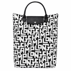 Front Page 35 Longchamp Le Pliage LGP M Tote Bag Black/White - Canvas