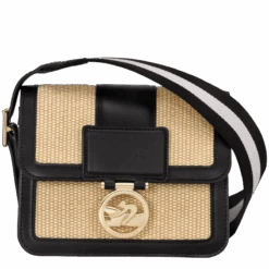 Longchamp Box-Trot S Crossbody Bag Straw/Black - Canvas