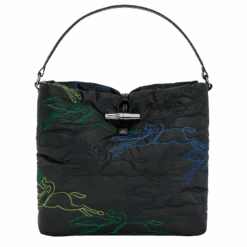 Longchamp Roseau Essential L Bucket Bag Black - Canvas