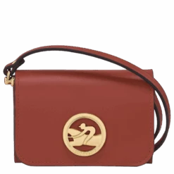 Longchamp Box-Trot Coin Purse With Shoulder Strap Mahogany - Leather