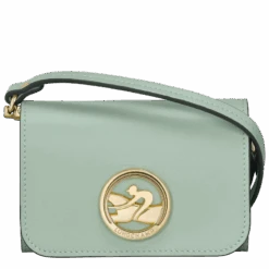 Longchamp Box-Trot Coin Purse With Shoulder Strap Green-gray - Leather