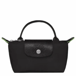 Longchamp Le Pliage Green Pouch With Handle Black - Recycled Canvas