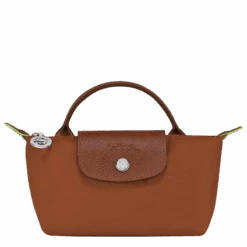 Longchamp Le Pliage Green Pouch With Handle Cognac - Recycled Canvas