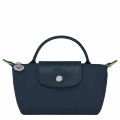 Longchamp Le Pliage Green Pouch With Handle Navy - Recycled Canvas