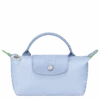 Longchamp Le Pliage Green Pouch With Handle Sky Blue - Recycled Canvas