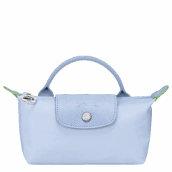 Longchamp Le Pliage Green Pouch With Handle Sky Blue - Recycled Canvas