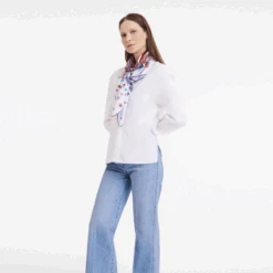 Longchamp Collier De Fleurs Silk Scarf 90 Navy - Silk -Longchamp 50579SOI006 1