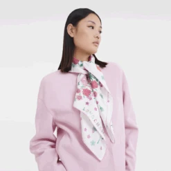 Longchamp Collier De Fleurs Silk Scarf 90 Pink - Silk -Longchamp 50579SOI018 1