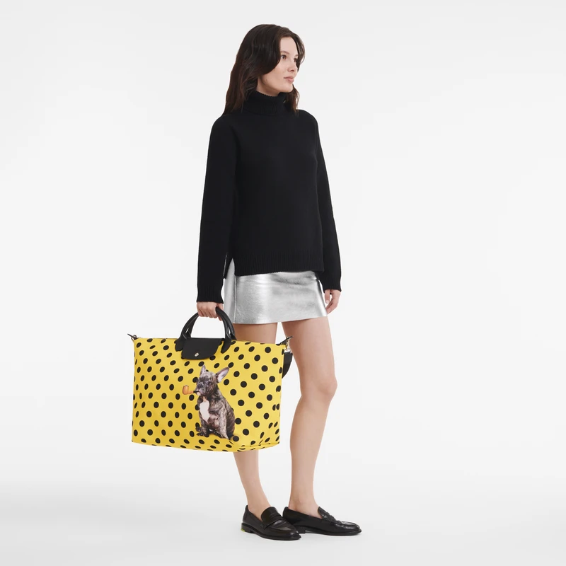 Longchamp X ToiletPaper S Travel Bag Yellow - Canvas 4 Longchamp X ToiletPaper S Travel Bag Yellow - Canvas - Image 2