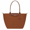 Longchamp Le Pliage Green L Tote Bag Cognac - Recycled Canvas
