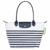 Longchamp Le Pliage Collection M Tote Bag Navy/White - Canvas