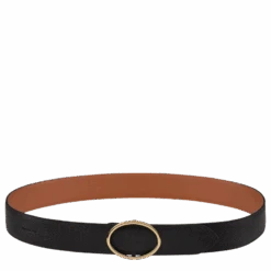 Longchamp Le Foulonné Ladies' Belt Black/Caramel - Leather
